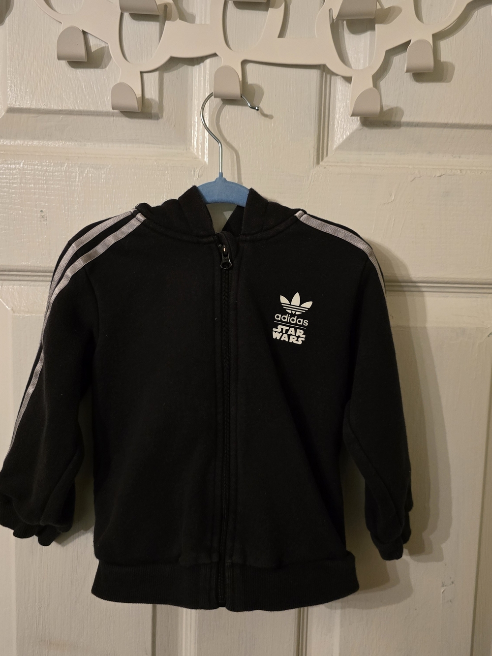 adidas Black Kids Zip Hoodie with White Stripes